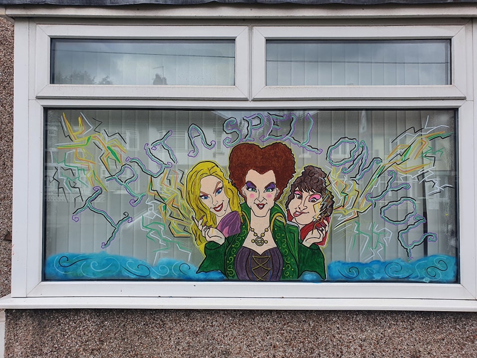 Halloween window painting hocus pocus